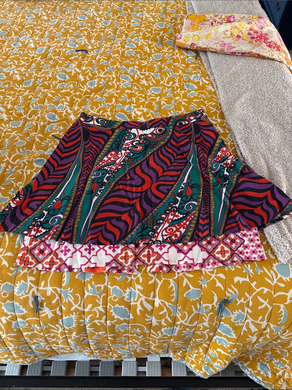 Anthropologie Vintage Odille Layered Mini Skirt Paisley Cotton Twofer